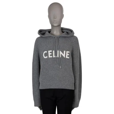 Pre-owned Celine Medium Grey Wool 2022 Logo Hooded Rib-knit Sweater L In Gray