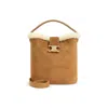 Celine Medium Louise Bucket Bag With Shearling Trim In Brown