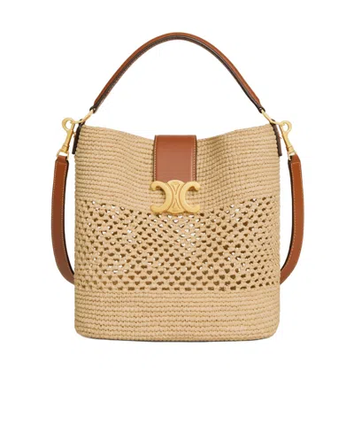 Celine Medium Louise Bucket In Raffia And Calfskin