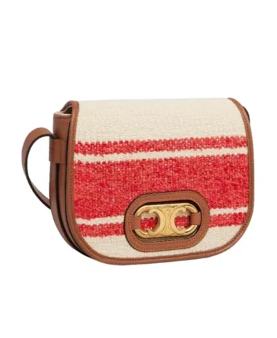Celine Medium Maillon Triomphe Bag In 'plein Soleil' Textile And Calfskin In Multi