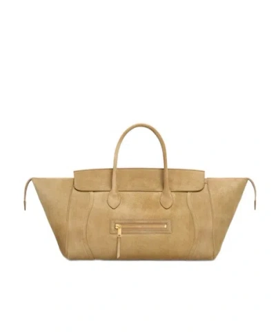 Celine Medium New Luggage In Suede Calfskin In Brown