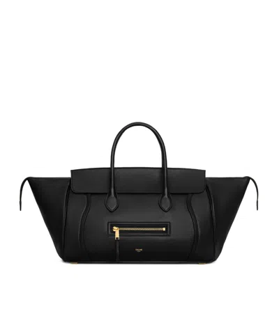 Celine Medium New Luggage In Supple Shiny Lambskin In Black