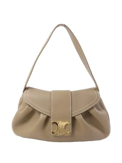 Pre-owned Celine Medium Polly Triomphe Shoulder Bag In Neutral