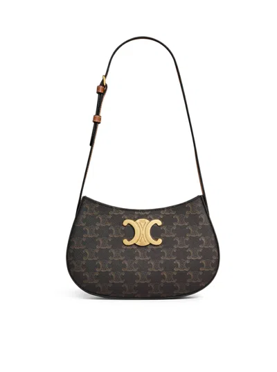Celine Medium Tilly Bag In Triomphe Canvas And Calfskin In Brown