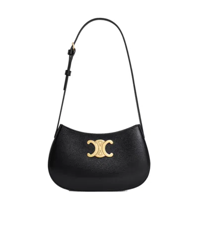 Celine Medium Tilly Bag In Shiny Calfskin In Black