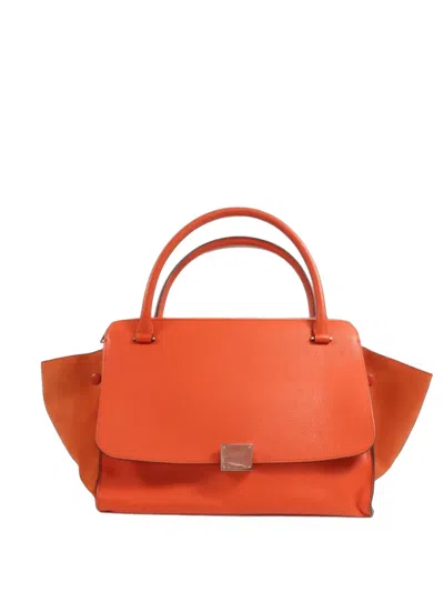 Pre-owned Celine Medium Trapeze Leather Tote Bag In Orange