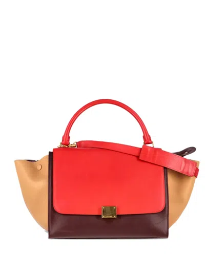 Pre-owned Celine Medium Trapeze Tricolour Tote Bag In Red