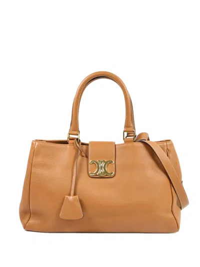 Pre-owned Celine Medium Triomphe Appoline Leather Tote Bag In Brown
