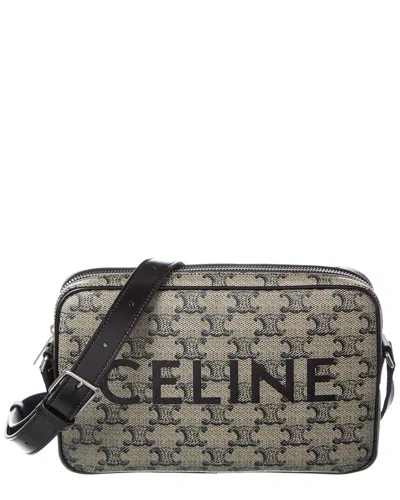 Celine Medium Triomphe Canvas & Leather Messenger Bag In Beige