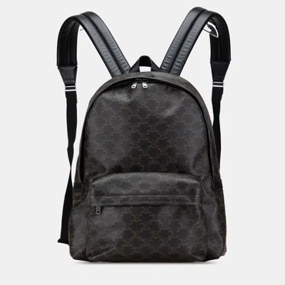 Pre-owned Celine Medium Triomphe Coated Canvas Backpack In Brown