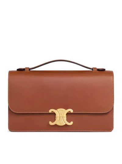 Celine Medium Triomphe Folio Bag In Calfskin In Brown
