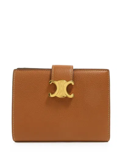 Pre-owned Celine Medium Triomphe Strap Wallet In Brown