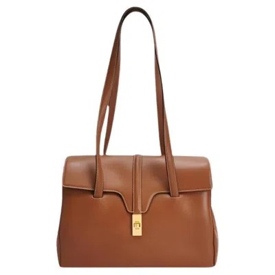 Pre-owned Celine Medoim Soft 16 Bag Caramel Natural Tan Smooth Calfskin Leather In Brown
