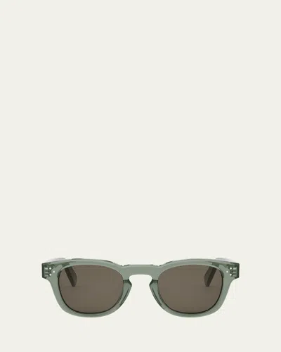 Celine Men's Acetate Round Sunglasses In Shiny Dark Green Brown