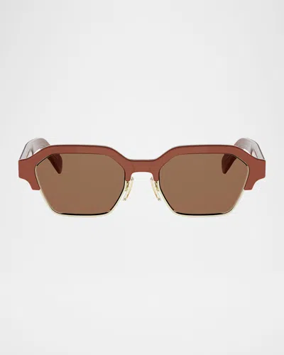 Celine Men & Apos;s Acetate And Nylon Geometric Combi Sunglasses In Brown
