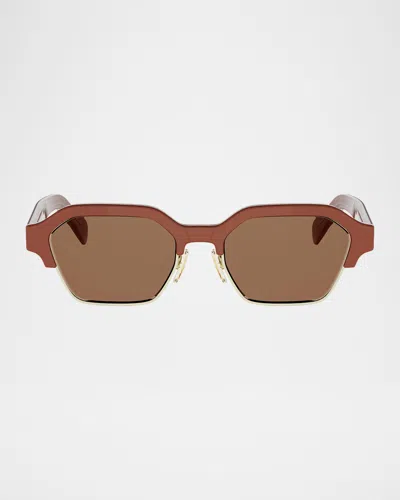 Celine Men & Apos;s Acetate And Nylon Geometric Combi Sunglasses In Light Brown