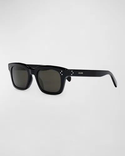 Celine Men & Apos;s Havana Rectangle Logo Sunglasses In Shiny Black Smoke