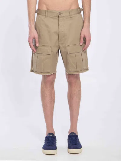 Celine Straight-leg Distressed Cotton-twill Cargo Shorts In Brown