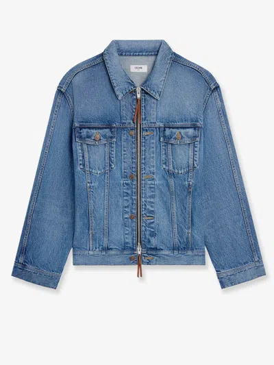 Celine Men Trucker Jacket In Cotton Denim In Multi