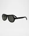 Celine Men's Bold 3 Dots Aviator Sunglasses In Shiny Black Smoke