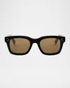 Celine Men's Bold 3-dots Nylon Rectangle Sunglasses In Shiny Black Roviex