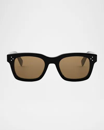 Celine Men's Bold 3-dots Nylon Rectangle Sunglasses In Shiny Black Roviex