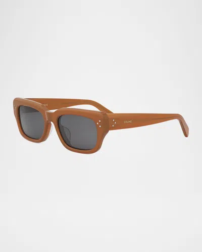 Celine Men's Bold 3 Dots Rectangle Sunglasses In Shiny Light Brown Smoke