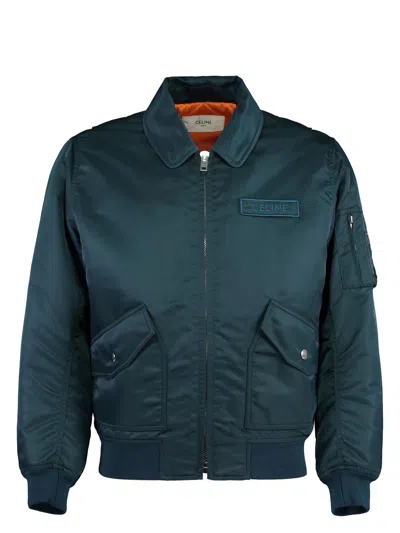 Celine Lapel Pilot Cotton Jacket In Green