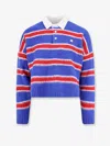 Celine Men Striped Sweater With Polo Style Collar In Blue