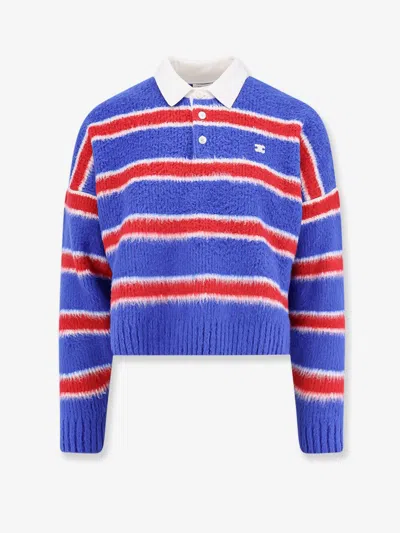 Celine Men Striped Sweater With Polo Style Collar In Blue
