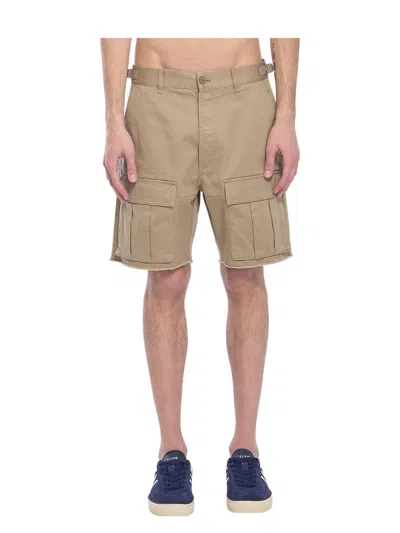 Celine Straight-leg Distressed Cotton-twill Cargo Shorts In Brown