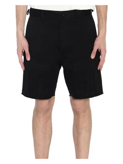 Celine Straight-leg Distressed Cotton-twill Cargo Shorts In Black