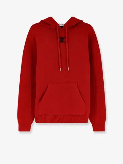 Celine Cashmere And Wool Blend Long-sleeve Sweatshirt With Adjustable Hood In Red