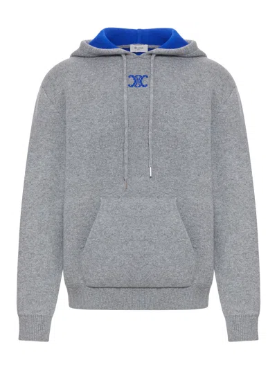 Celine Men Logo Cashemre Hoodie In Gray