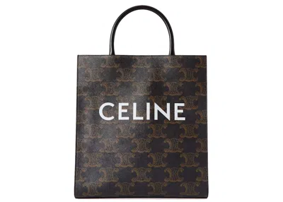 Pre-owned Celine Men's  Cabas Triomphe Leather Trimmed Logoprint Coated Canvas Tote Bag In Brown/white In Multi