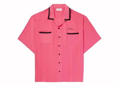 Pre-owned Celine Men's  Campcollar Logoembroidered Twill Shirt In Pink