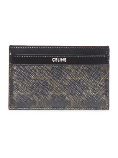 Celine Men Triomphe Coated Canvas And Leather Card Holder In Black