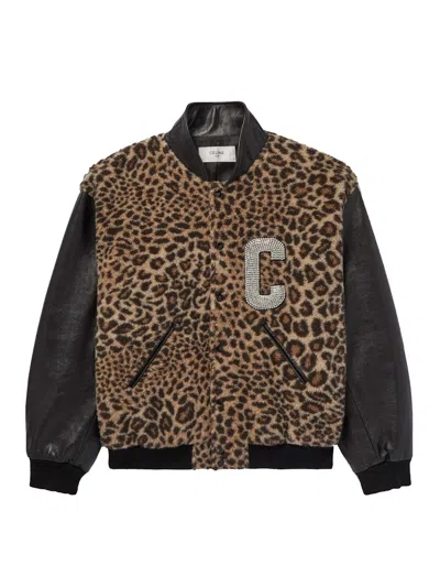Pre-owned Celine Men's  Crystalembellished Leopardprint Bomber Jacket In Brown