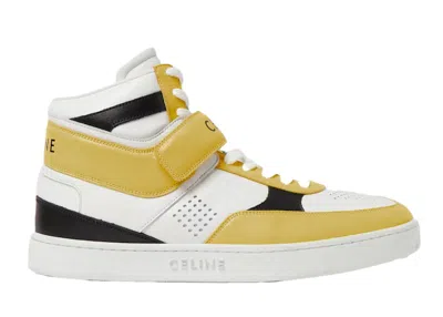 Pre-owned Celine Men's  Ct03 Leather Hightop Sneakers In Yellow/white/black
