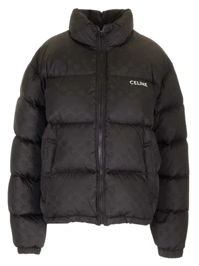 Celine Quilted Logo-jacquard Nylon Down Jacket In Black