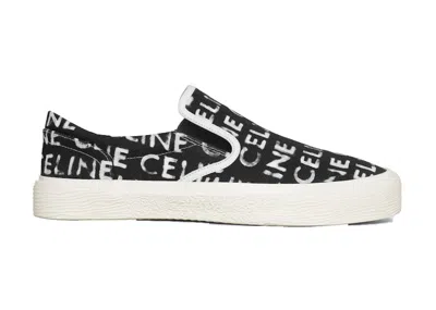 Pre-owned Celine Men's  Elliot Slip On Sneakers In Black/optic White In Multi