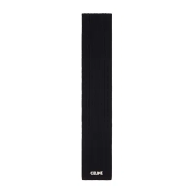 Pre-owned Celine Men's  Embroidered  Scarf In Ribbed Wool In Black