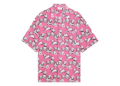 Pre-owned Celine Men's  Hawaiian Shirt In Viscose With Artist Print In Pink/noir/craie
