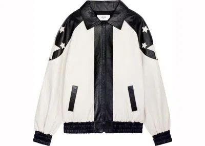 Pre-owned Celine Men's  Loose Flag Teddy Jacket In Soft Lambskin In Black/white