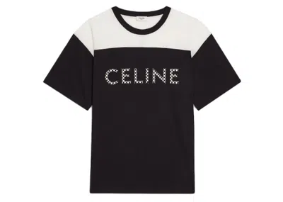 Pre-owned Celine Men's  Loose T-shirt In Cotton Jersey With Studs In Black/white