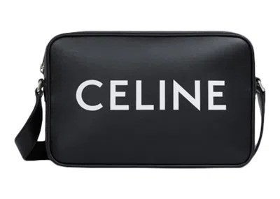 Pre-owned Celine Men's  Messenger Bag In Smooth Calfskin With  Print Medium In Black/white