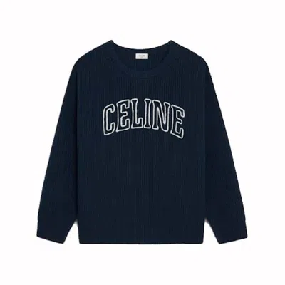 Pre-owned Celine Men's  Oversized Ribbed Wool Sweater In Navy Blue