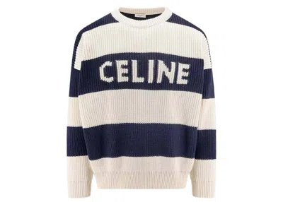 Pre-owned Celine Men's  Stripe Wool Sweater In Blue