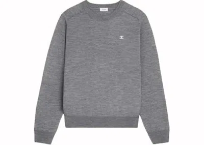 Pre-owned Celine Men's  Triomphe Crew Neck Wool Sweater In Medium Grey