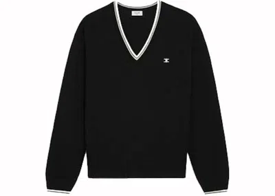 Pre-owned Celine Men's  Triomphe Vneck Wool Sweater In Black